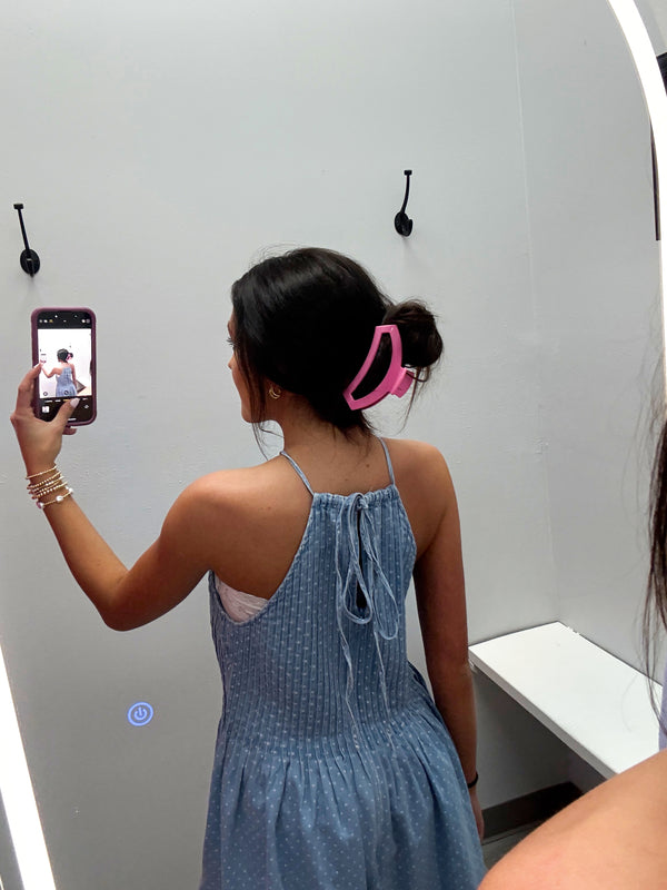 Polka Dot Printed Denim Romper