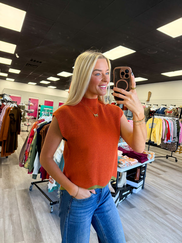 Pumpkin Scallop Contrast Trim Sweater