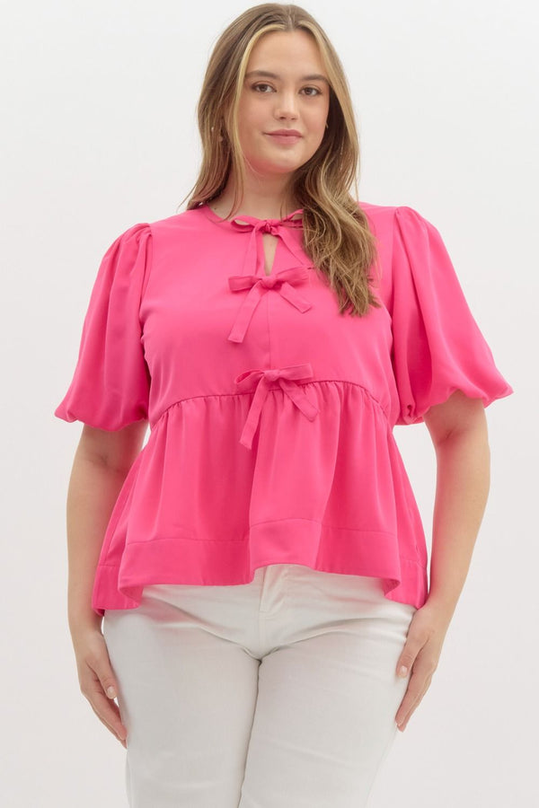 Sweet Thing Bow Peplum Top | Regular and Plus