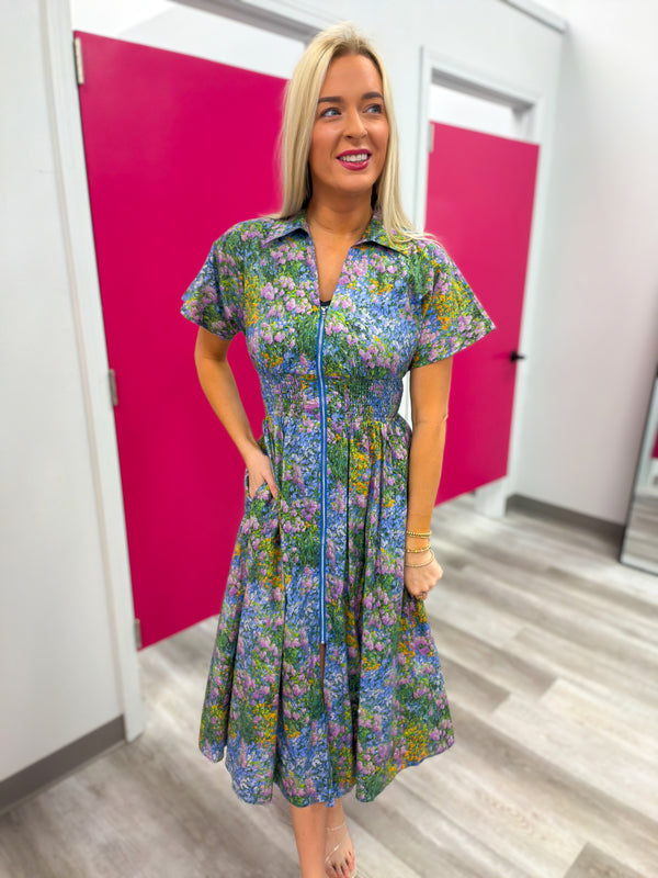 Whispers of Spring Floral Zip Midi