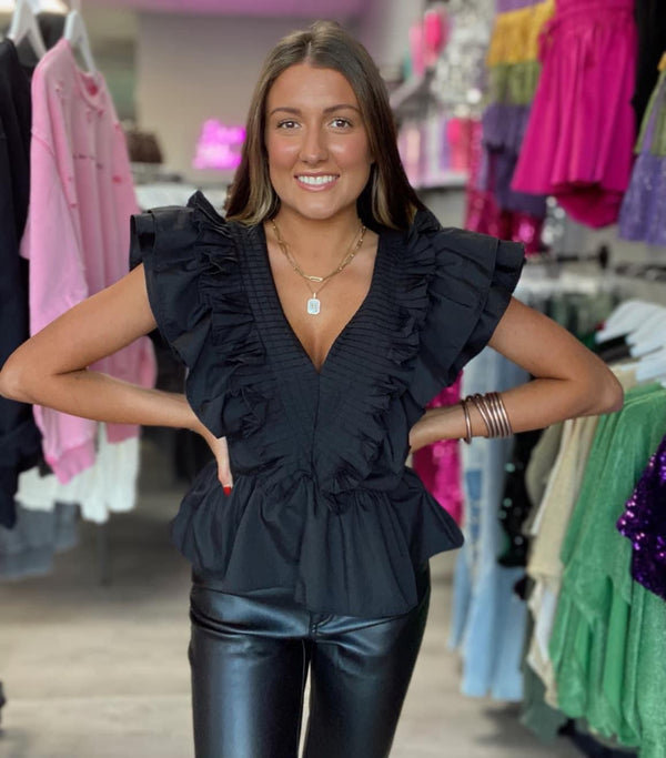 The Karma Top Black Ruffle Top