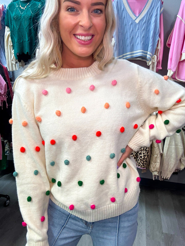 White Pom Pom Knit Sweater | FINAL SALE