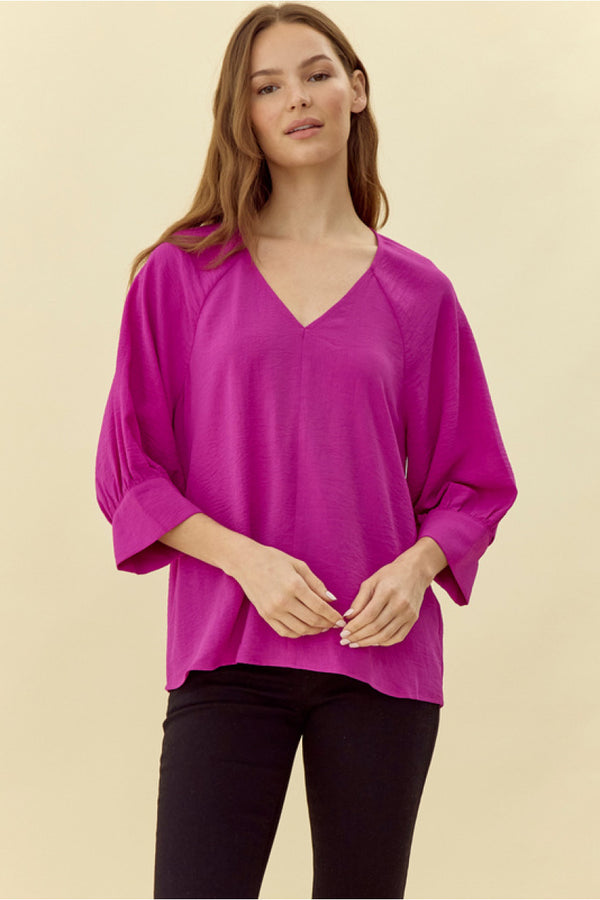 Magenta V Neck Top