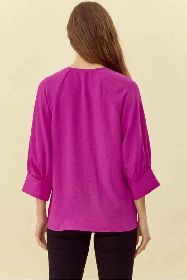 Magenta V Neck Top