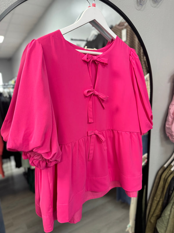 Sweet Thing Bow Peplum Top | Regular and Plus