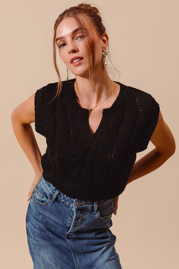 What a Rush Cable Knit Sleeveless Sweater