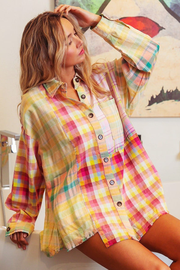 Colorburst Distressed Flannel Top