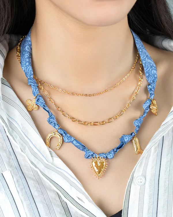 3 Layered Western Denim Bandana Scarf Necklace