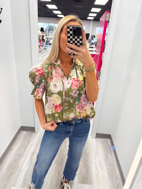 Fall Floral Whisper Top Green