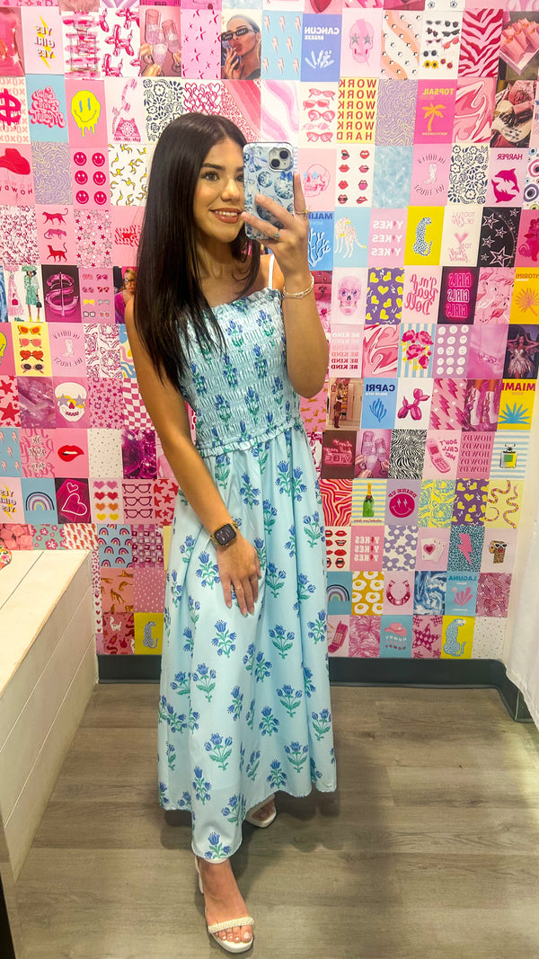 Put You First Blue Floral Midi