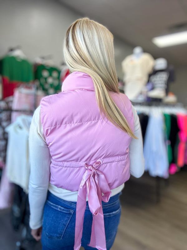 Puffer Padded Vest with Satin Organza Bow