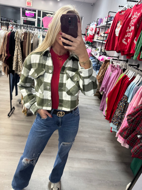 Cropped Olive Shacket