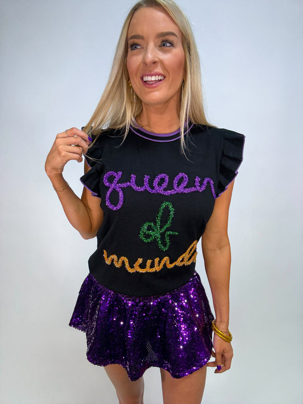 Mardi Time Ruffle " Queen of Mardi" Top