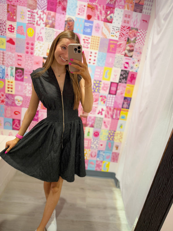 Charmingly Yours Black Zip Dress