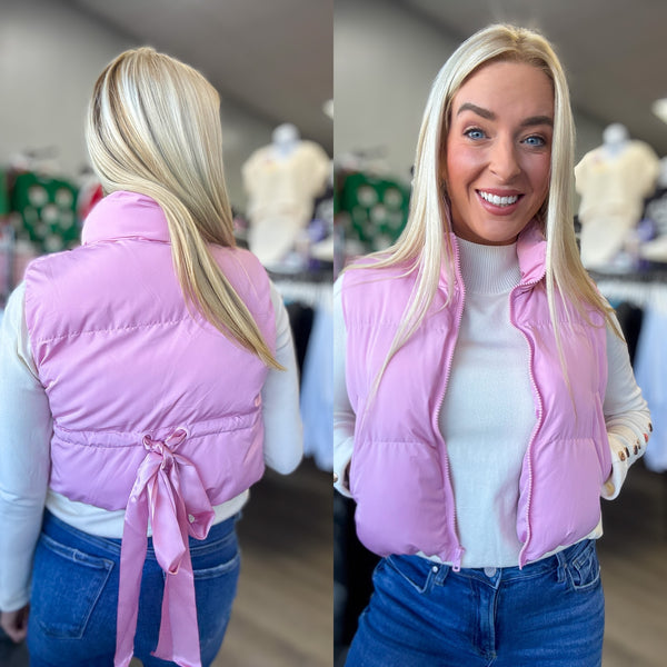 Puffer Padded Vest with Satin Organza Bow