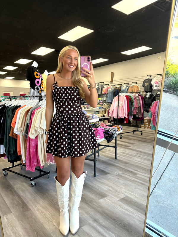 Brown and White Polka Dot Dress Bow Straps