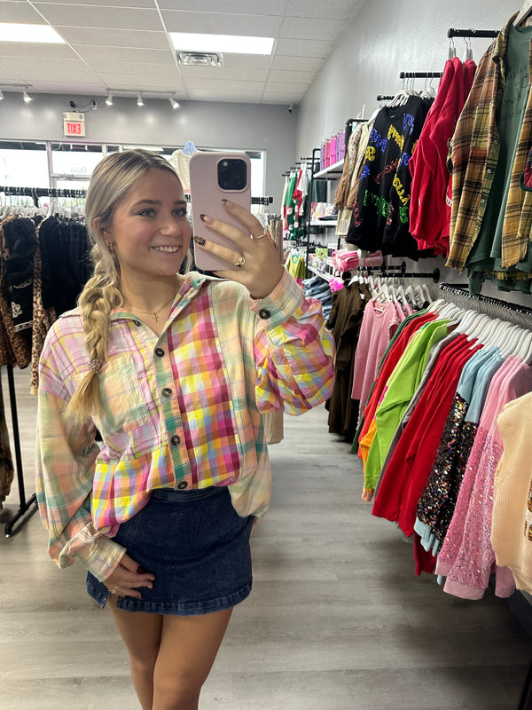 Colorburst Distressed Flannel Top