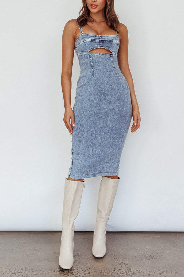 Denim Cut Out Midi Dress