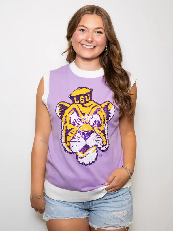 LSU Vintage Tiger-Licensed | Sequin Sleeveless Sweater