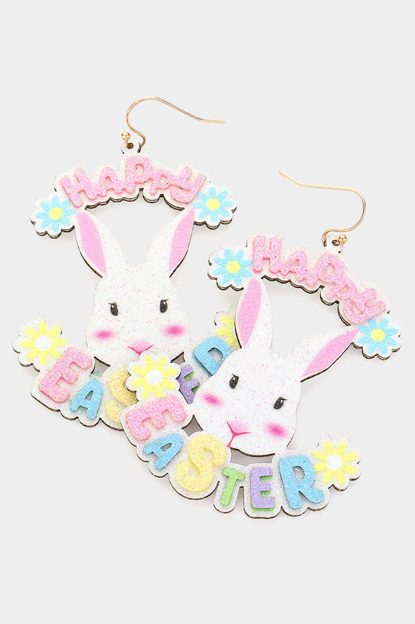 Happy Easter Bunny Rainbow Easter Earrings