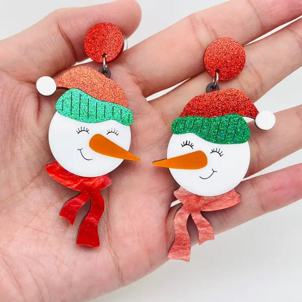 Christmas Acrylic Snowman Post Earrings