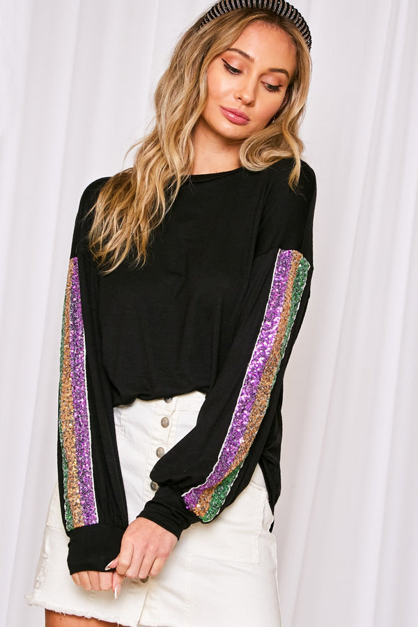 Mardi Gras Sequin Trim Long Sleeve