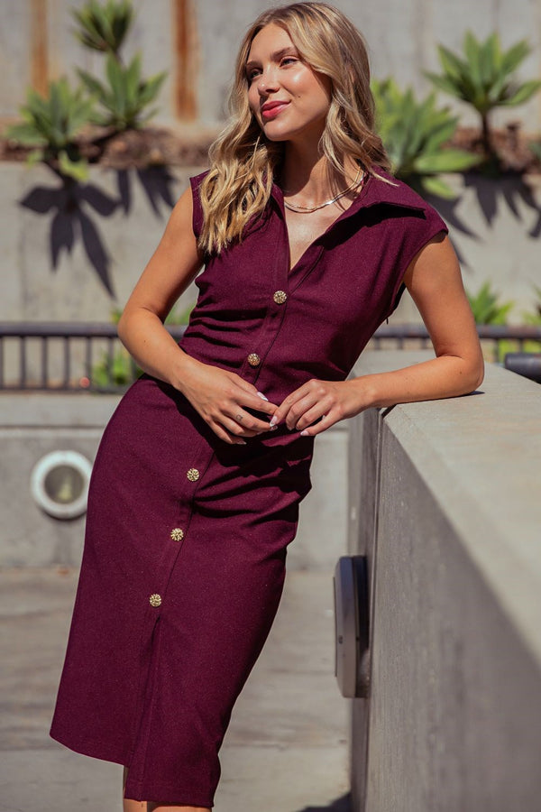 Just You and Me V-Neck Midi Shirt Dress