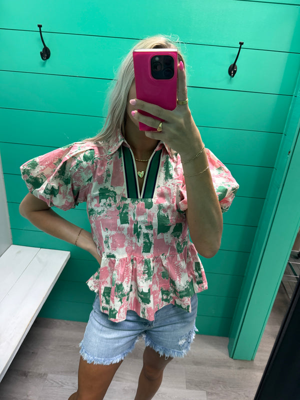 Pink and Green Ribbon Top