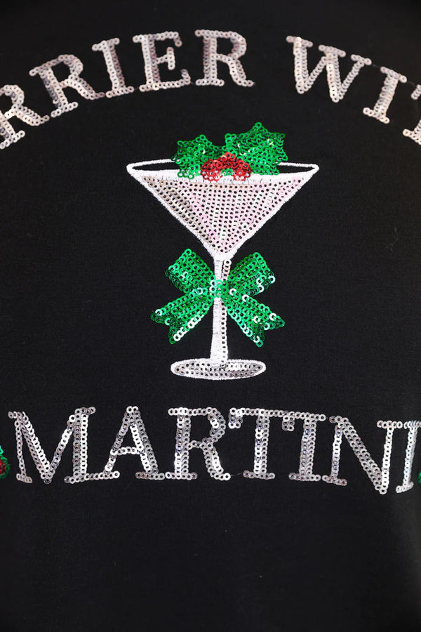 Merrier with a Martini Sequin Embroidered Tee