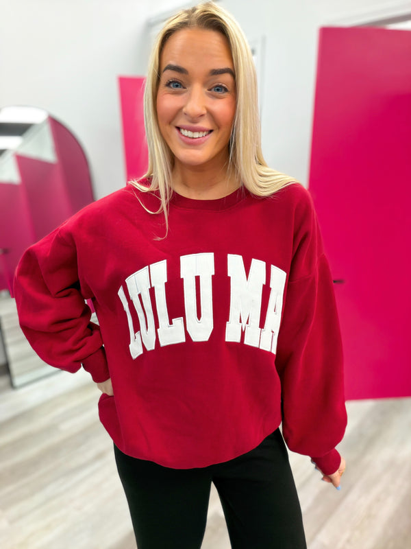 Crimson and White Lulu Mac Embroidery Sweatshirt