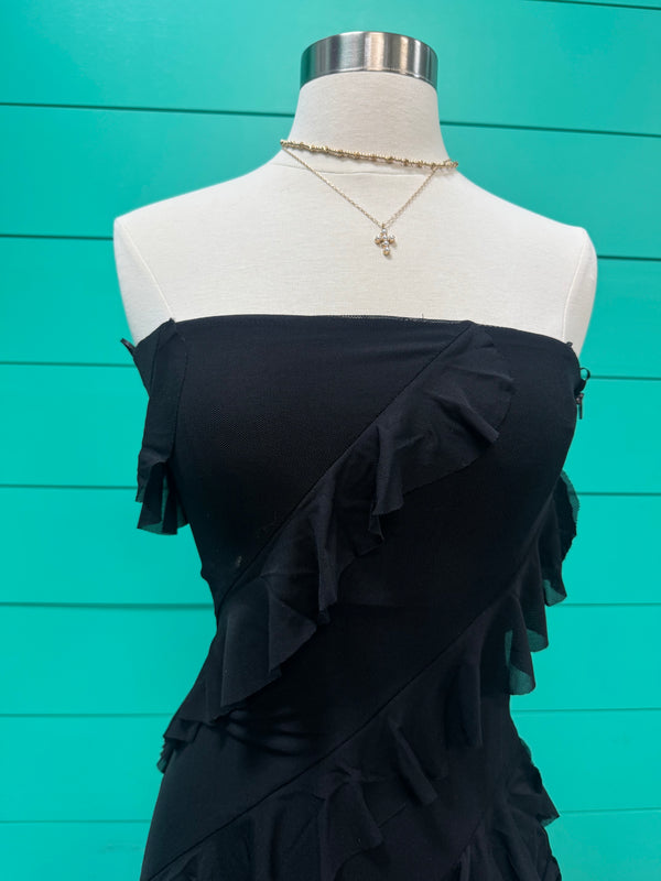 Black Ruffle Strapless Dress