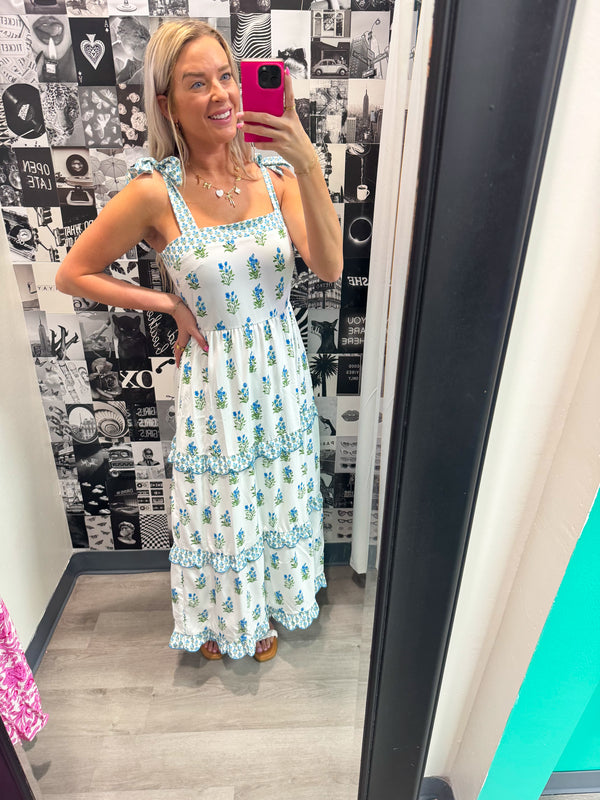 Can I Call You Mine Floral Blue Midi Dress