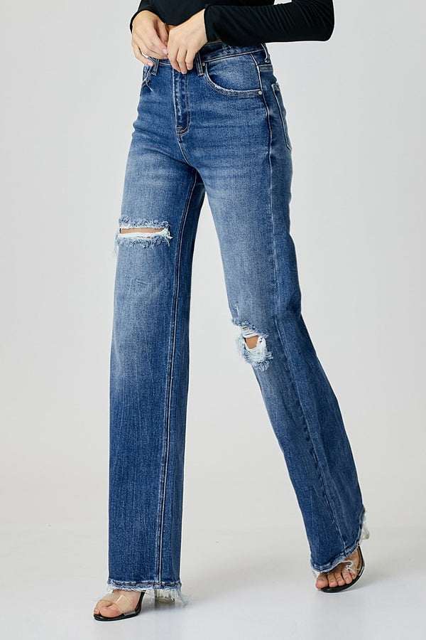 The Devin - High Rise Ripped Wide Leg Denim