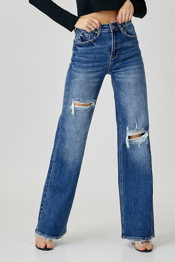 The Devin - High Rise Ripped Wide Leg Denim