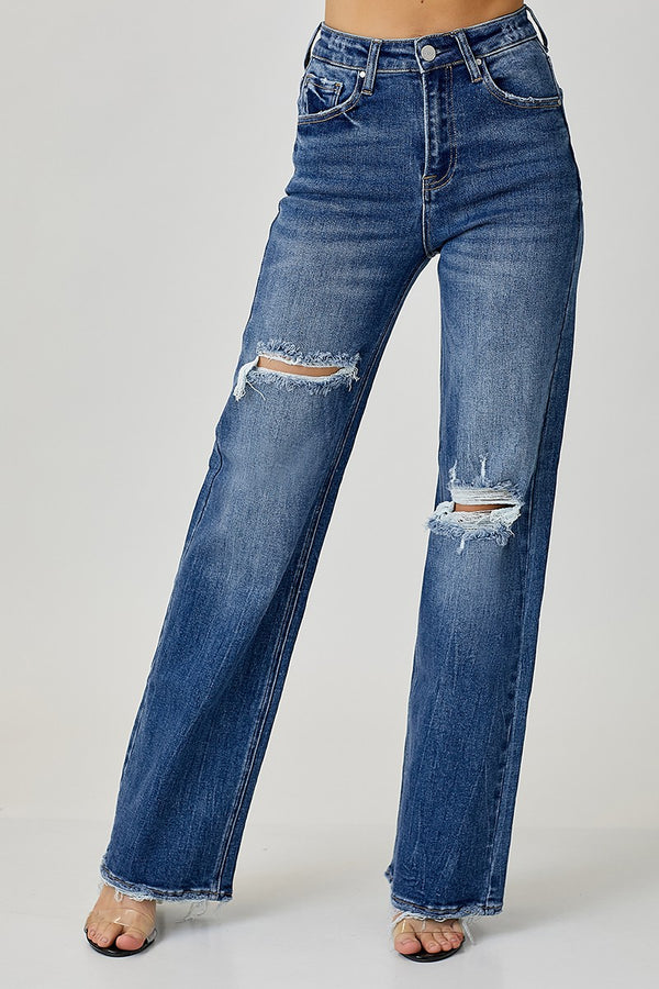 The Devin - High Rise Ripped Wide Leg Denim