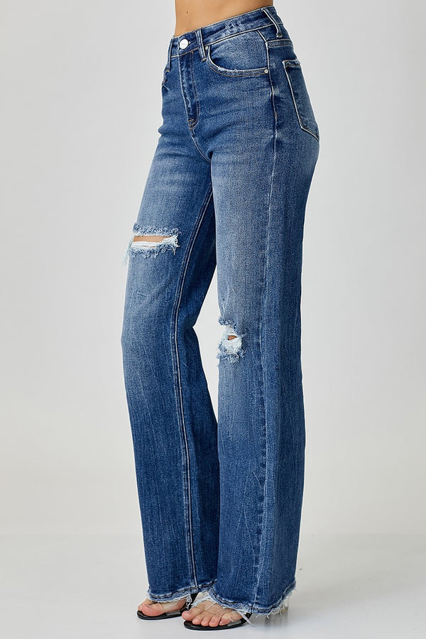 The Devin - High Rise Ripped Wide Leg Denim