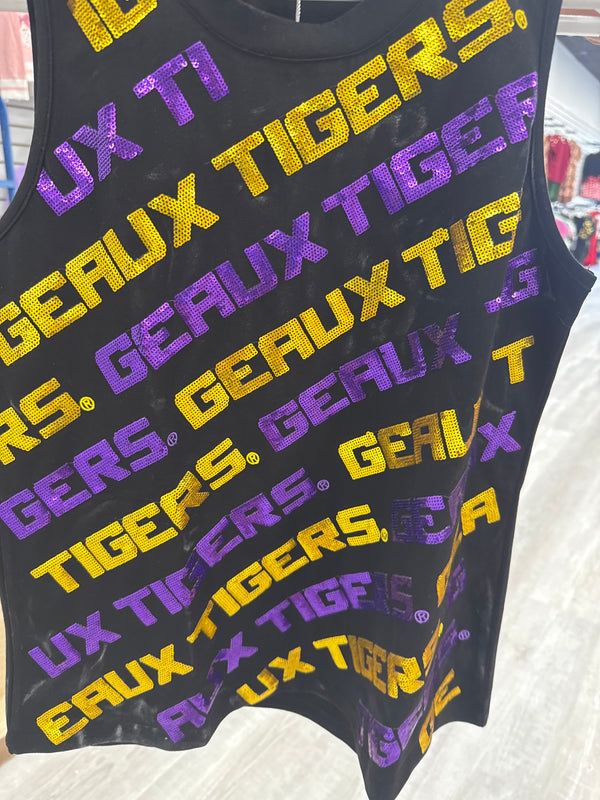 LSU Geaux Tigers Varsity Block (Licensed) | Sequin Tee