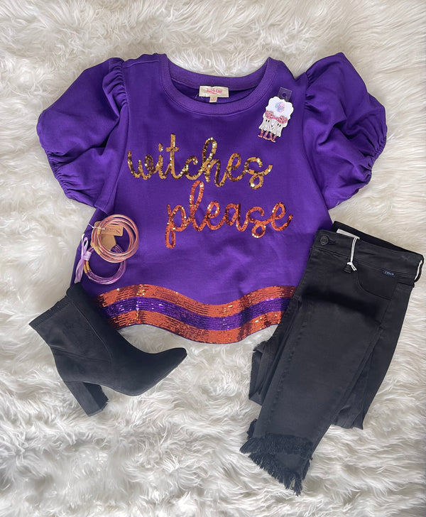 Halloween Witch Sequin Scallop Top