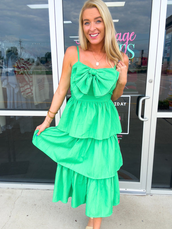 Bow Tiered Midi Dress