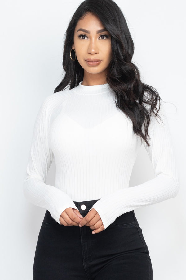 Ribbed Long Sleeve Mock Neck Bodysuit | ONLINE ONLY