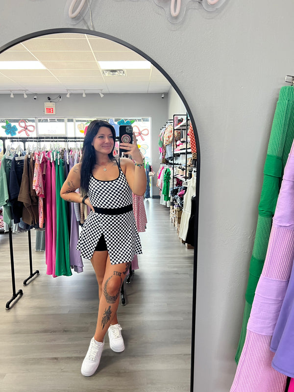 Checker Print Romper Dress