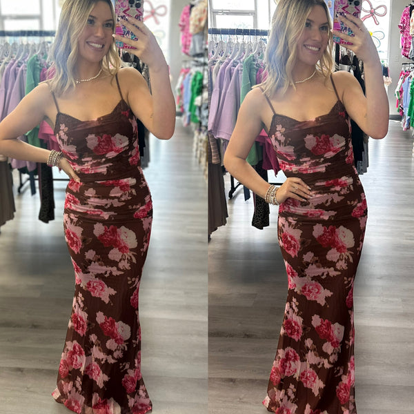 Mesh Lace Boning Floral Maxi