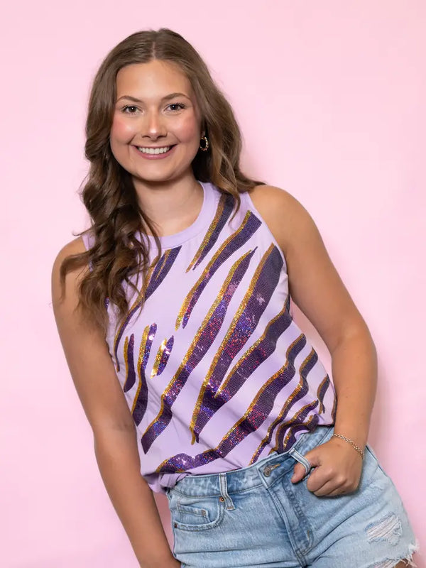 Tiger Stripe Purple & Gold | Women's Sequin Design Tank