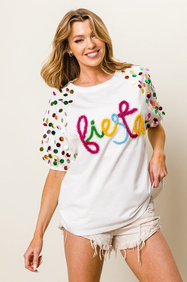 Fiesta Sequin Sleeve Tinsel Top