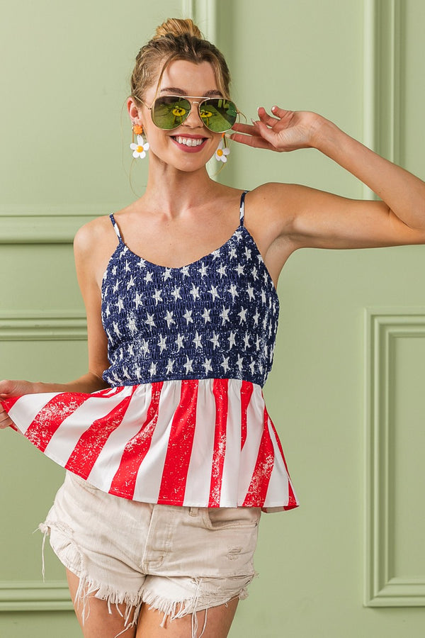 American Flag Smocked Tank Top