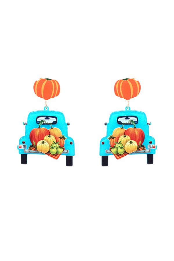Glittered Resin Pumpkin Truck Dangle Earrings