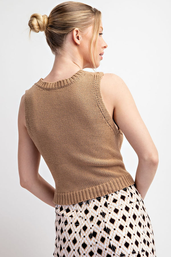 Tan Mock Neck Short Sleeve Top