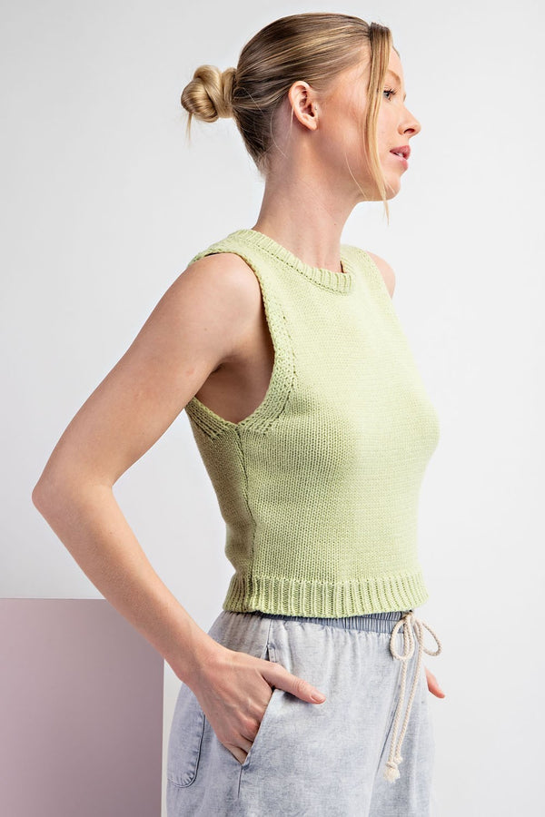 Cropped Knit Pistachio Sweater