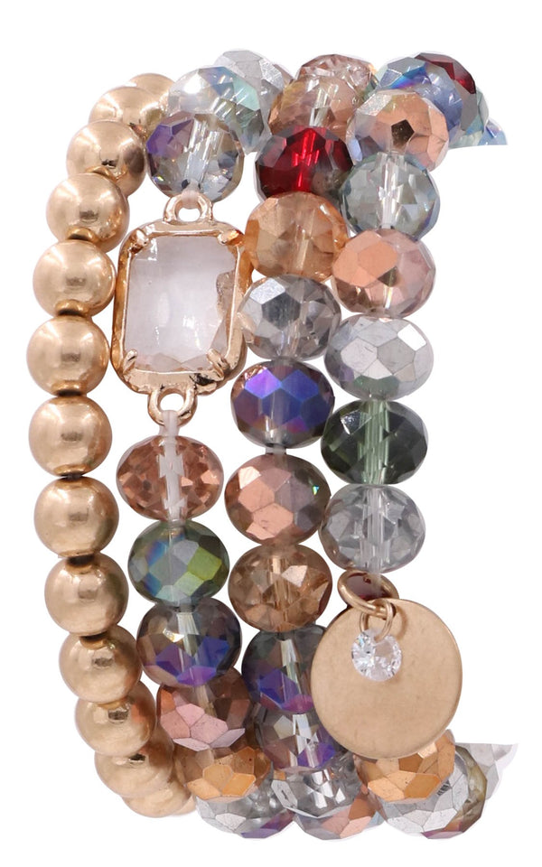 Assorted Bead Coin Charm Stretch Bracelet Set