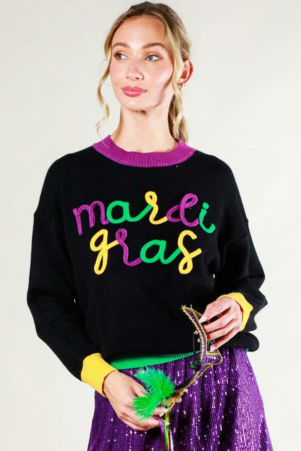 Mardi Gras State of Mind Sweater - Black